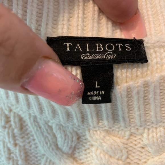 Talbots Cream Cable Knit Angora Cotton Sweater L - Picture 5 of 6